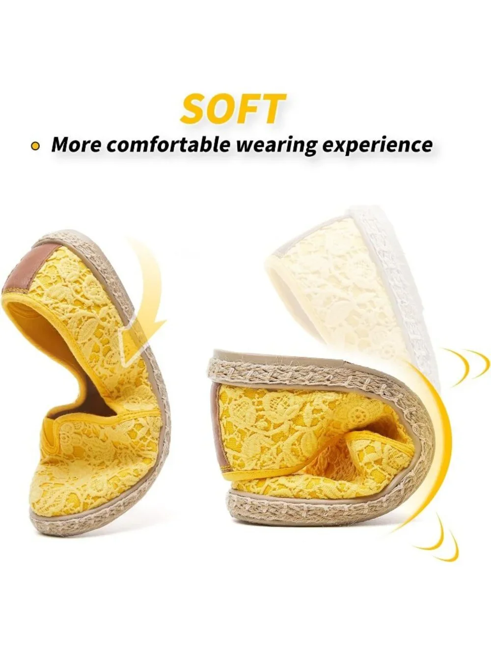 Womens Yellow Rubber Flower Embroidered Comfortable Round Toe Casual Ballet Flat